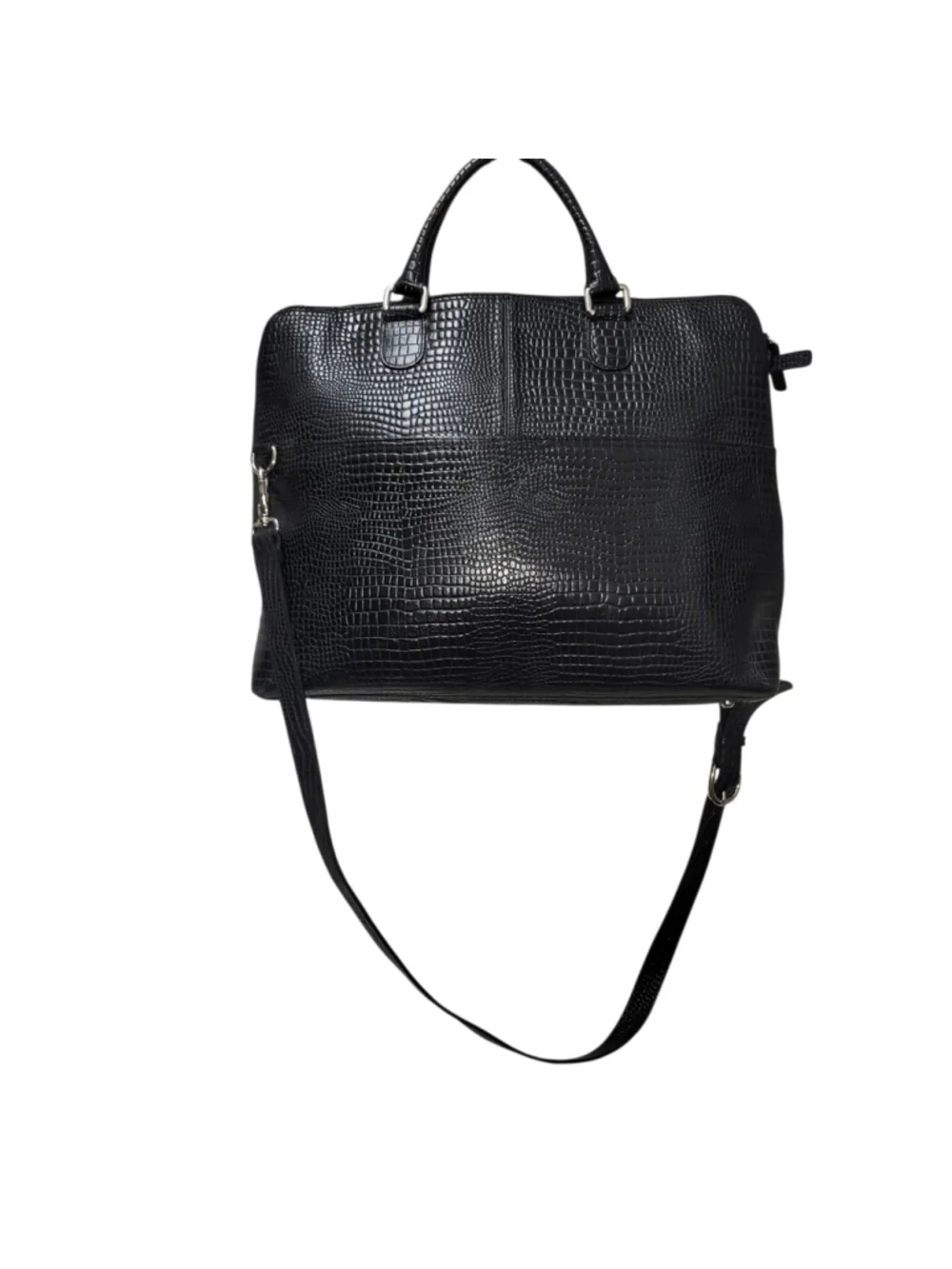 Levenger Crocodile Embossed Genuine Leather Messenger Briefcase Crossbody Bag
